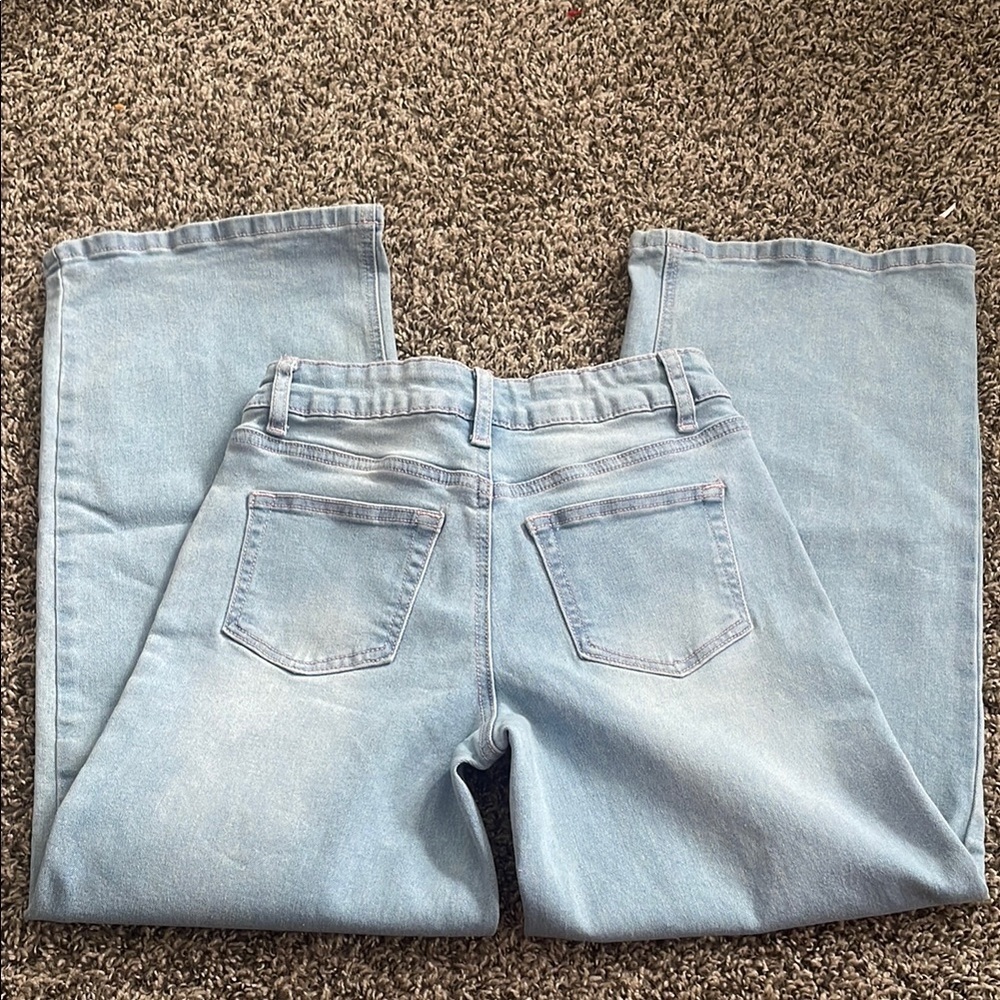 1st Kiss Light Blue Wide Leg Jeans with Pink Floral Accents - Picture 7 of 9